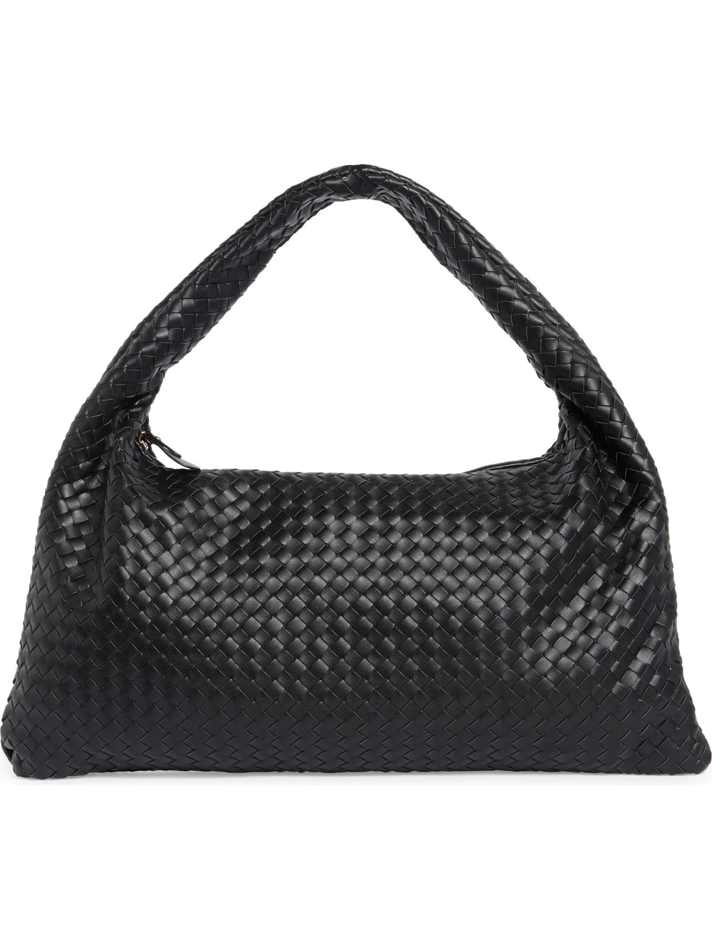 Black Woven Leather Hobo Bag